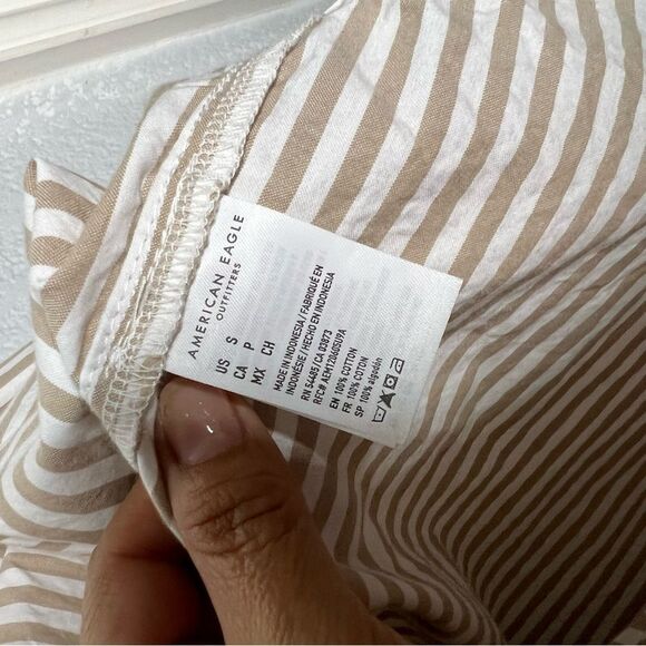 American Eagle Oversized Perfect Button-Up White/Gray Women’s Blouse Shirt Sz S - Picture 8 of 9